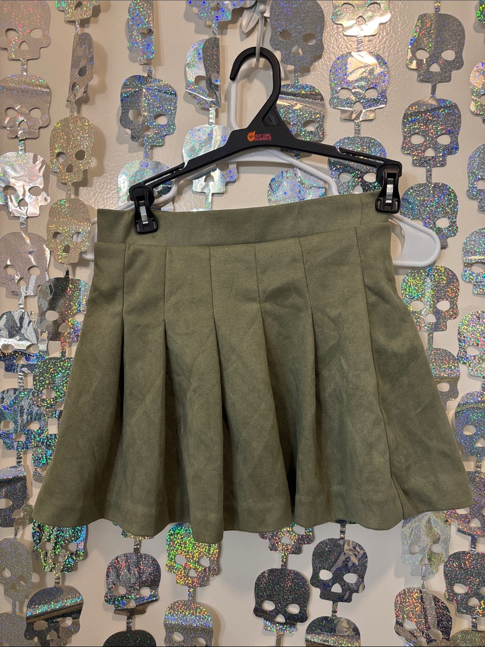 Olive Green Pleated Skater Skirt